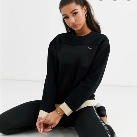 Nike Sz S  crew sweatshirt sweater black gold - Picture 1 of 8
